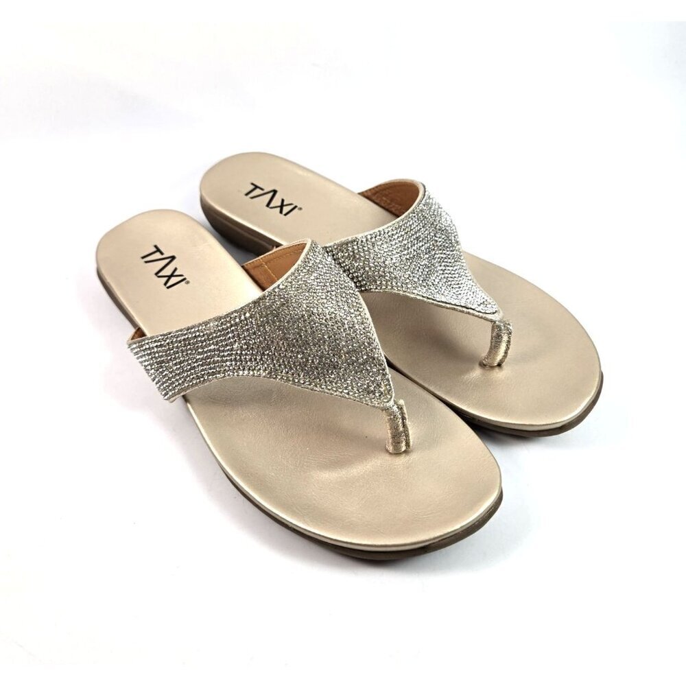 Taxi Women’s Thong Sandals Flip Flops EUR 40 US 9.5-10 Rhinestone Metallic Glam